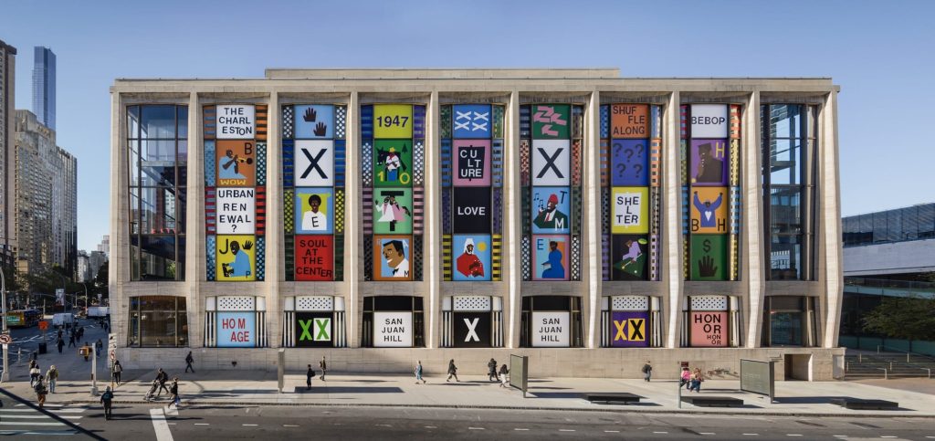 an installation on a museum facade by Nina Chanel Abney